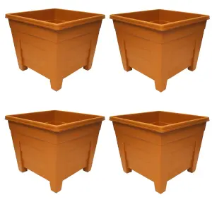 4 x 27cm Square Terracotta Colour Grosvenor Plastic Patio Planter