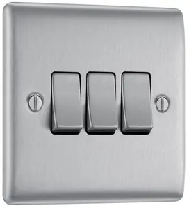 BG Brushed Steel 20A 2 way 3 gang Light Switch