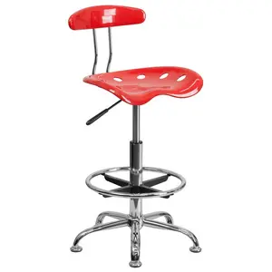 Vibrant Chrome Drafting Stool with Tractor Seat Cherry Tomato