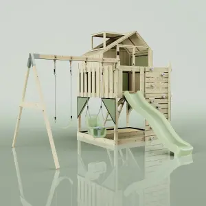 PolarPlay Kids Climbing Tower & Playhouse with Swing and Slide - Swing Saga Sage