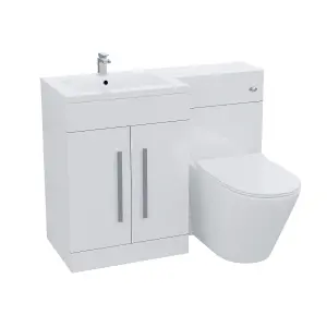 Nes Home Aric 1100mm LH White Gloss Bathroom Basin Vanity with WC & Rimless BTW Toilet