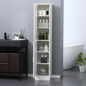 kleankin Tall Mirrored Bathroom Cabinet Tallboy Unit w/Adjustable Shelf White