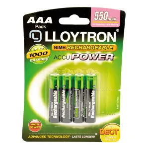 LLOYTRON NiMH Rechargeable AccuPower Batteries AAA Size 550mAh  4 Pack