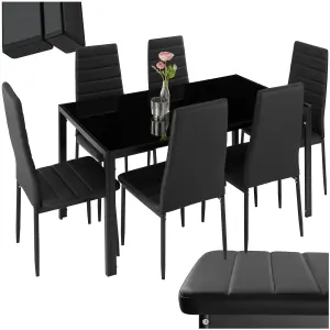 Dining Table and Chairs Brandenburg - 6 chairs & 1 table, faux leather cover - black/black