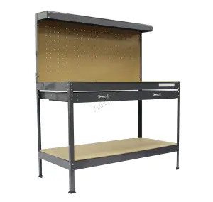 Switzer Garage Steel Storage Tool Workbench Workshop DIY Table W/ Pegboard Drawers Grey