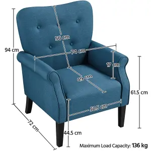 Yaheetech Navy Blue Upholstered Roll Arm Accent Chair Polyester Fabrics Single Sofa