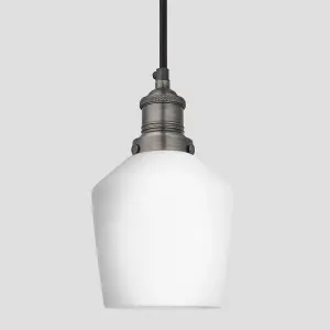 Industville Brooklyn Opal Glass Schoolhouse Pendant Light, 5.5 Inch, White, Pewter Holder