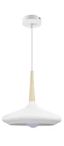 GoodHome Arraqis Matt White Wood effect Pendant ceiling light, (Dia)360mm