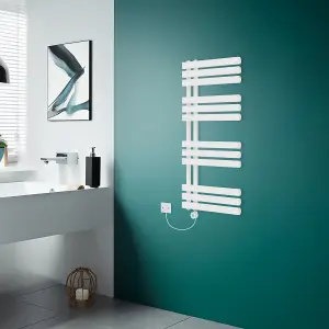 Rinse Bathrooms Designer Electric Thermostatic Heated Towel Rail D Shape Bathroom Ladder Style Radiator Warmer 1200x600mm White