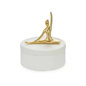 White Porcelain Gold Ballerina Dancer Pose Jewellery Trinket Box