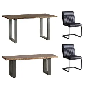 Grey Essential Live Edge Medium Sized Dining Table 1.5M Set 2 Chairs 1 Bench