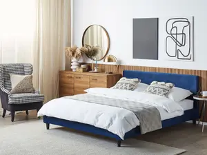 Velvet EU King Size Bed Navy Blue FITOU