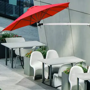 Costway Wall-Mounted Umbrella Water-proof Cantilever Parasols Tilting Sunshade Umbrella w/ Adjustable Pole