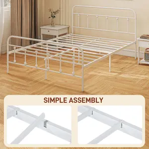 HOMCOM 5ft Metal King Platform Bed Frame w/ Underbed Storage Headboard White