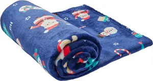 Celebright Luxurious 100% Recycled Christmas Fleece Throw - Large 50x60 Inch Fluffy Microfiber Blanket - Jolly Holiday Blue