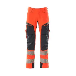 Mascot Accelerate Safe Trousers with Kneepad Pockets - Hi-Vis Red/Dark Navy   (40.5) (Leg Length - Short)