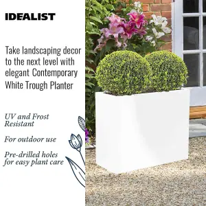 Set of 2 IDEALIST™ 50cm Garden Trough, White Reinforced Stone Rectangular Planters, Outdoor Plant Pots L50 W20 H40 cm, 40L