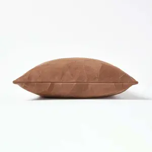 Homescapes Tan Brown Real Leather Suede Cushion with Feather Filling