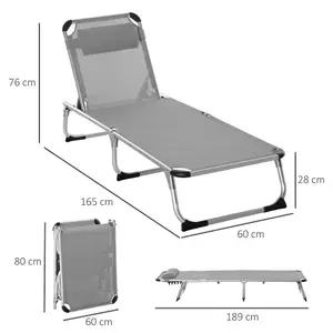 Outsunny Folding Outdoor Reclining Sun Lounger Chair Aluminium Frame Light Grey