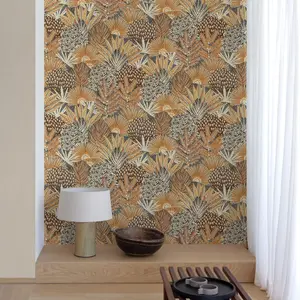 Grandeco Boutique Collection Mael Modern Jungle Copper Brown Botanical Wallpaper