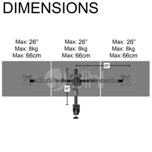 Dihl Triple Arm Screen Desk Mount Bracket LED Computer Monitor Stand 13" - 26"