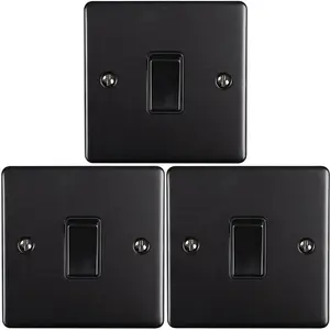 3 PACK 1 Gang Single Metal Light Switch MATT BLACK 2 Way 10A Black Trim