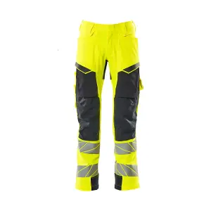 Mascot Accelerate Safe Trousers with Kneepad Pockets - Hi-Vis Yellow/Dark Navy   (38.5) (Leg Length - Short)