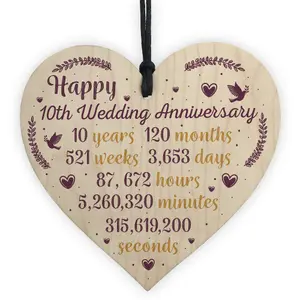 Red Ocean Handmade Wooden Heart Plaque 10th Wedding Anniversary Gift For Her Him Husband Wife Congratulations