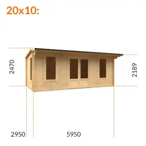 20ft x 10ft (5950mm x 2950mm) Horsforth "The Utah" 44mm Log Cabin With 3 Windows