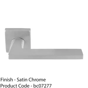 Premium Sleek Slim Door Handle Set - Satin Chrome Angled Lever On Square Rose