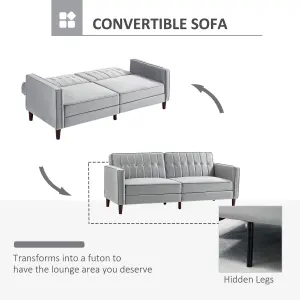 HOMCOM Convertible Sofa Futon Velvet-Touch Tufted Couch Sofa Bed Grey