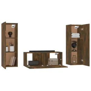 Berkfield 3 Piece TV Cabinet Set Smoked Oak Engineered Wood