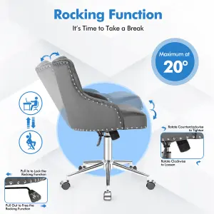 Costway Adjustable Velvet Accent Armchair Upholstered Home Office Chair 360 Degree Swivel