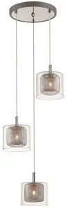 Luminosa Spring 3 Light Cluster Pendant Mesh Chrome, Copper, Glass, G9