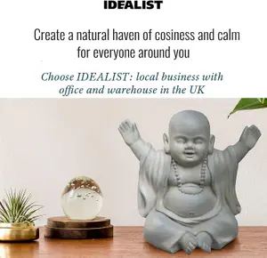 IDEALIST™ Buddha Statue 12.4 Inch Tall, Sage Reinforced Stone Laughing Baby Monk Figurine for Home and Garden L35.5 W25.5 H31.5 cm