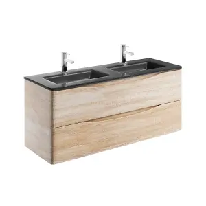 Eden 1200mm Wall Hung Vanity Unit in Light Oak & Grey Glass Basin