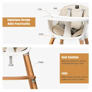 Costway 3 in 1 Baby Infant High Chair Feeding Dining Chair W/ Food Tray & Safety Belt