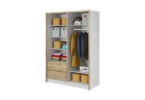 Sara Mirrored Wardrobe 150cm with Drawers in White