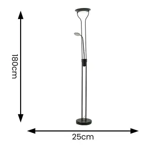 ValueLights Beata Black Integrated LED Uplighter Floor Lamp with Task Reading Side Lamp