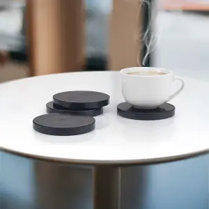 EHC Marble Coaster Set of 4, Non-slip Coasters for Mugs Drink Round Coasters for Coffee Table, Solid Marble Black