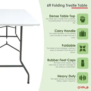 Oypla 6ft 1.8m Folding Heavy Duty Catering Trestle Party Garden Table