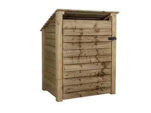 Wooden log store (roof sloping back), garden storage W-99cm, H-126, D-88cm - natural (light green) finish