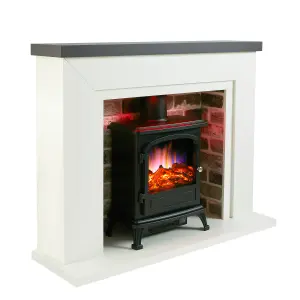 Farlington Fireplace Suite with a Black Electric Stove - Grey Top/Grey Brick