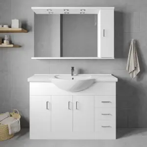 3 Door 3 Drawer Vanity Basin Unit with Round Basin - 1200mm - Gloss White