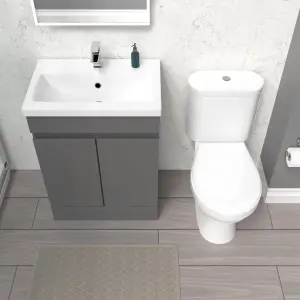 Nes Home 600mm Steel Grey Basin Vanity Unit & Close Coupled Toilet Set