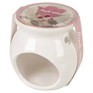 URBNLIVING 8cm Height White Ceramic Scented Candle Burner With Wax Tart Scents Fragrance Pink Rose