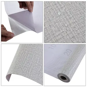 Grey Linen Textured Wallpaper Waterproof Self Adhesive PVC Wallpaper Roll Plain Effect Wall Paper 10 m