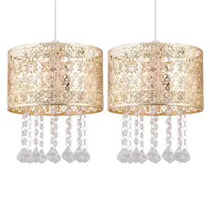 First Choice Lighting Set of 2 Gold Cut Out Jewelled Easy Fit Light Shades