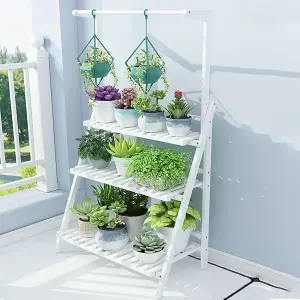 Outdoor 3-Tier Foldable Garden Hanging Wood Plant Stand 144cm H