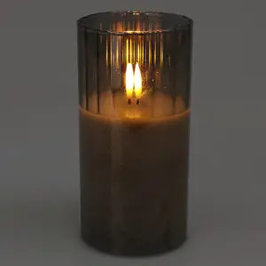 URBNLIVING 15cm Height LED Candle in Grey Pillar Glass Jar Realistic Flickering Table Decor Ornament